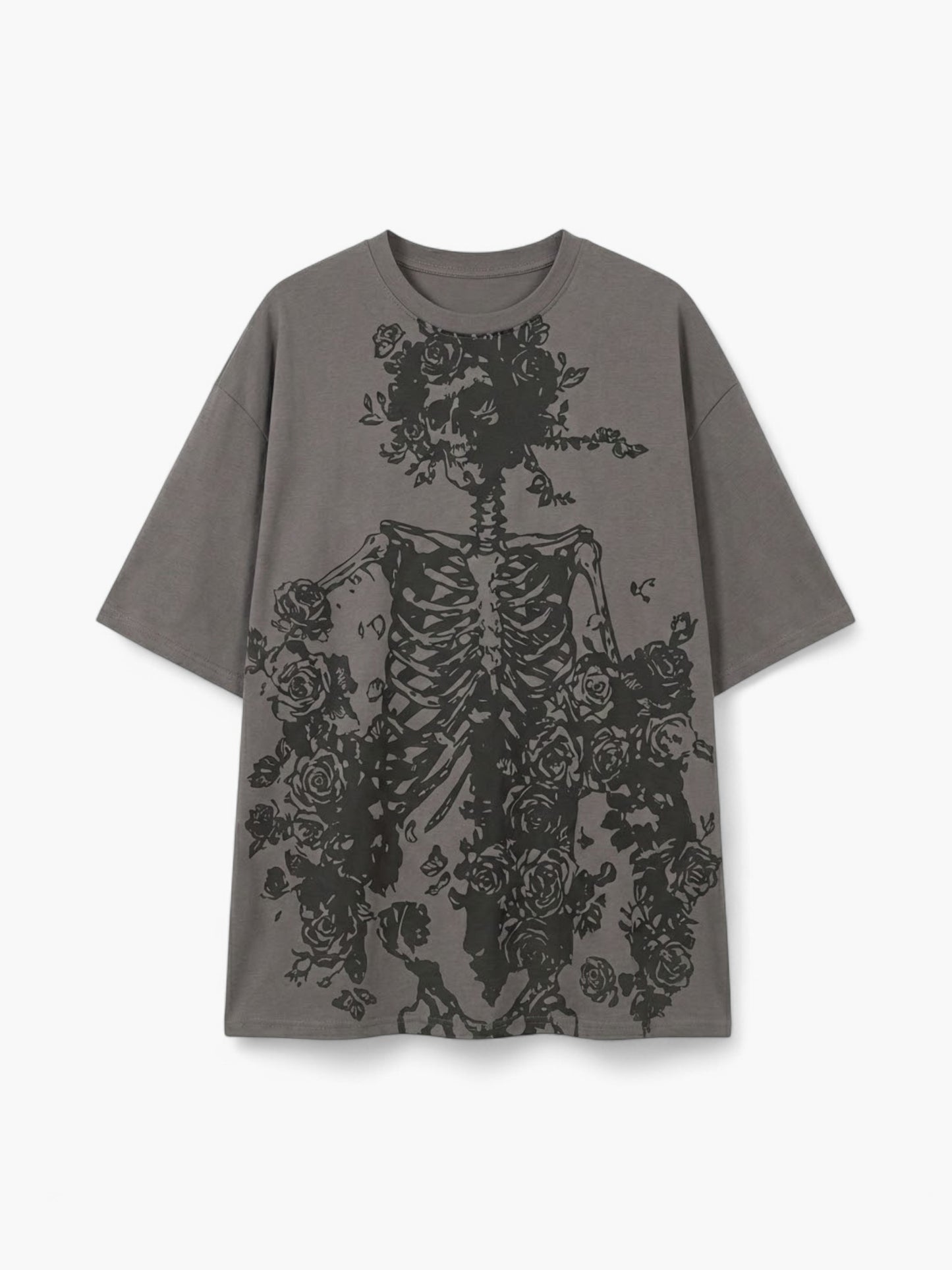 Gothic Skeleton Rose Oversized Tee