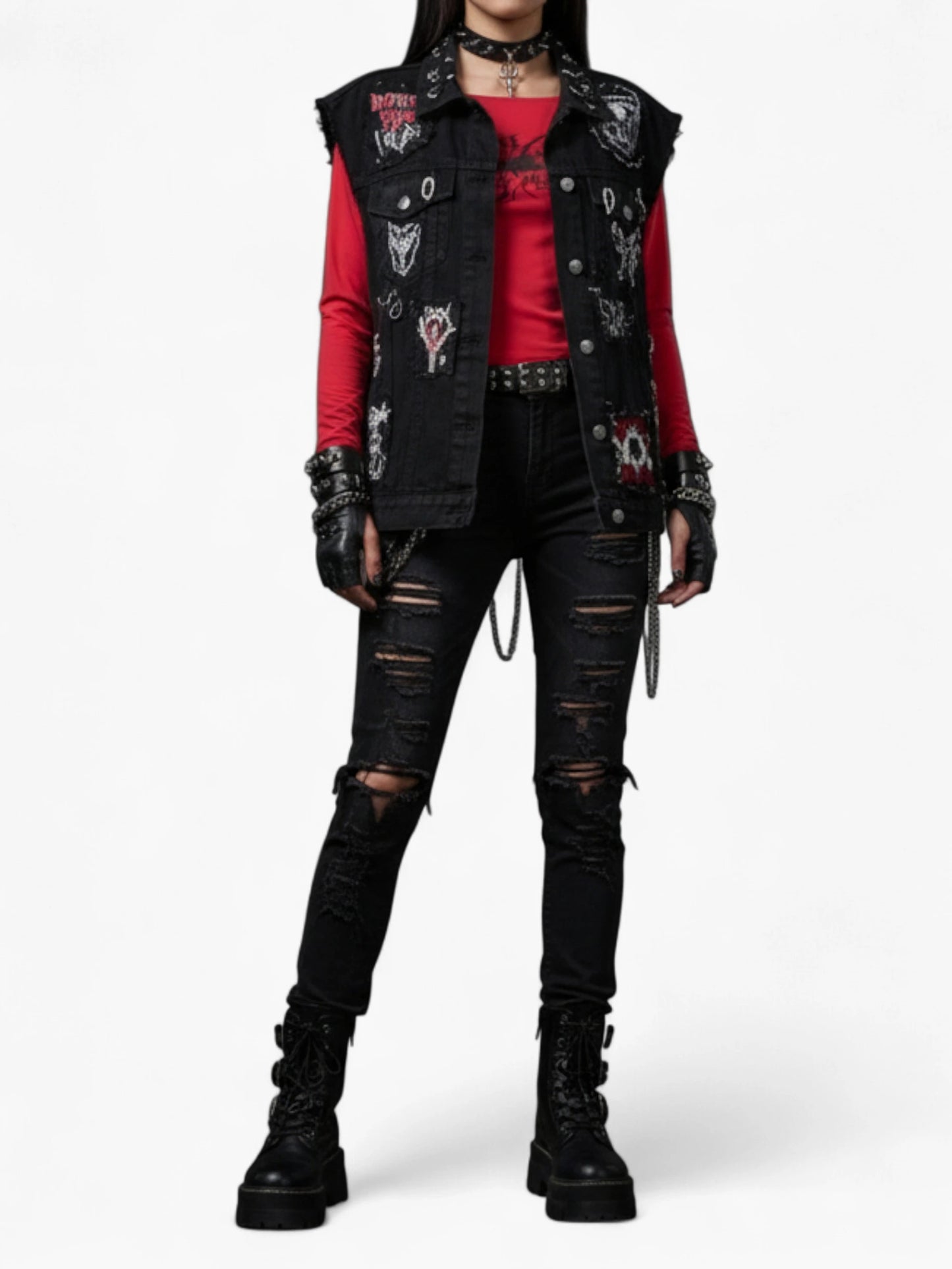 Y2K Black Widow Graphic Long Sleeve Crop Top