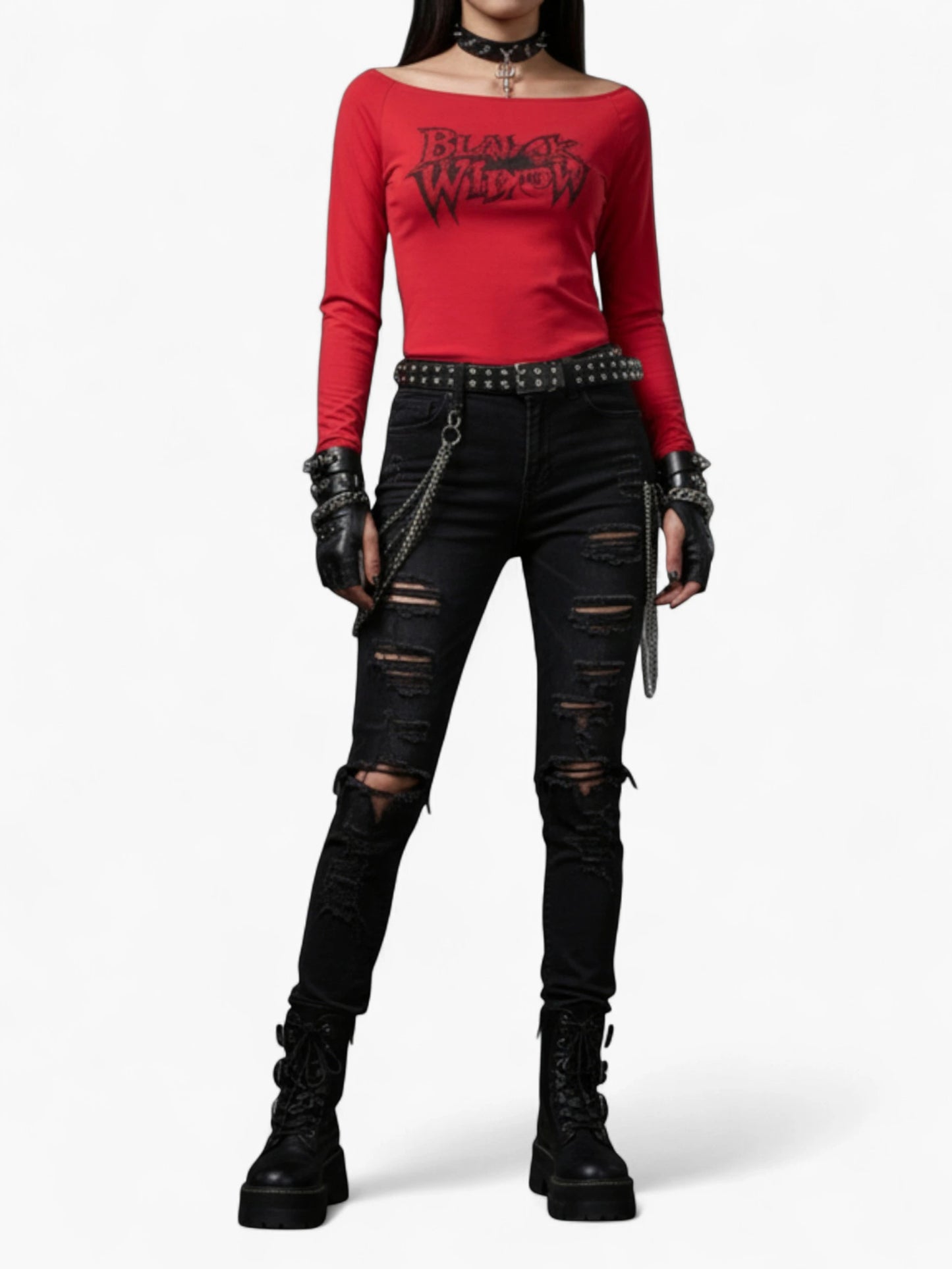 Y2K Black Widow Graphic Long Sleeve Crop Top