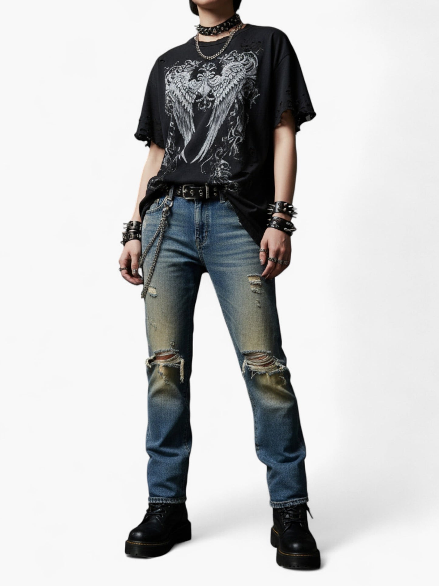 Grunge Ripped Straight-Leg Jeans