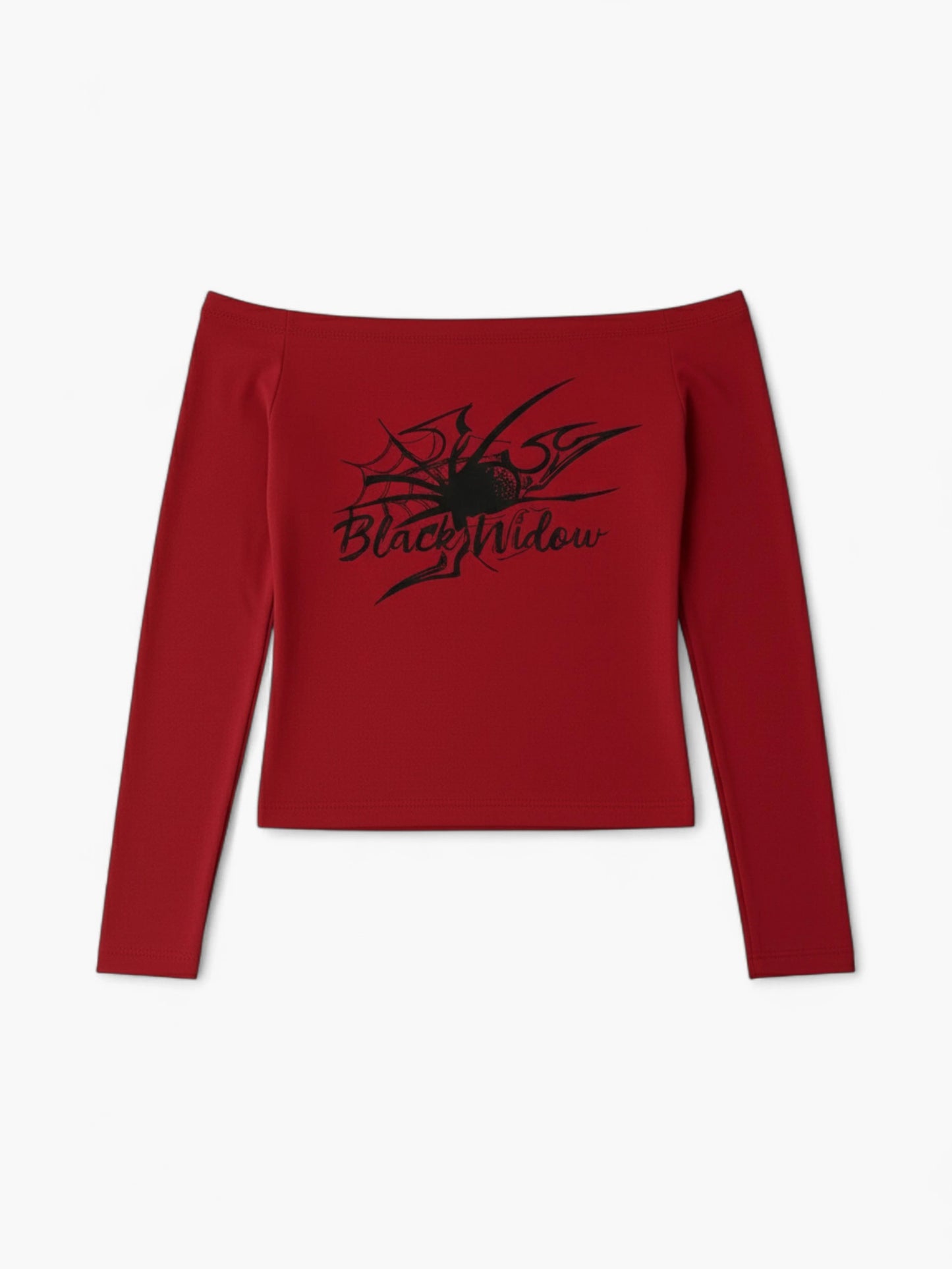Y2K Black Widow Graphic Long Sleeve Crop Top