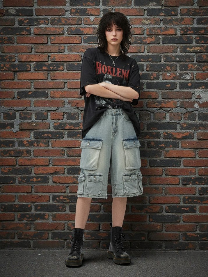 Retro Washed Loose Denim Shorts