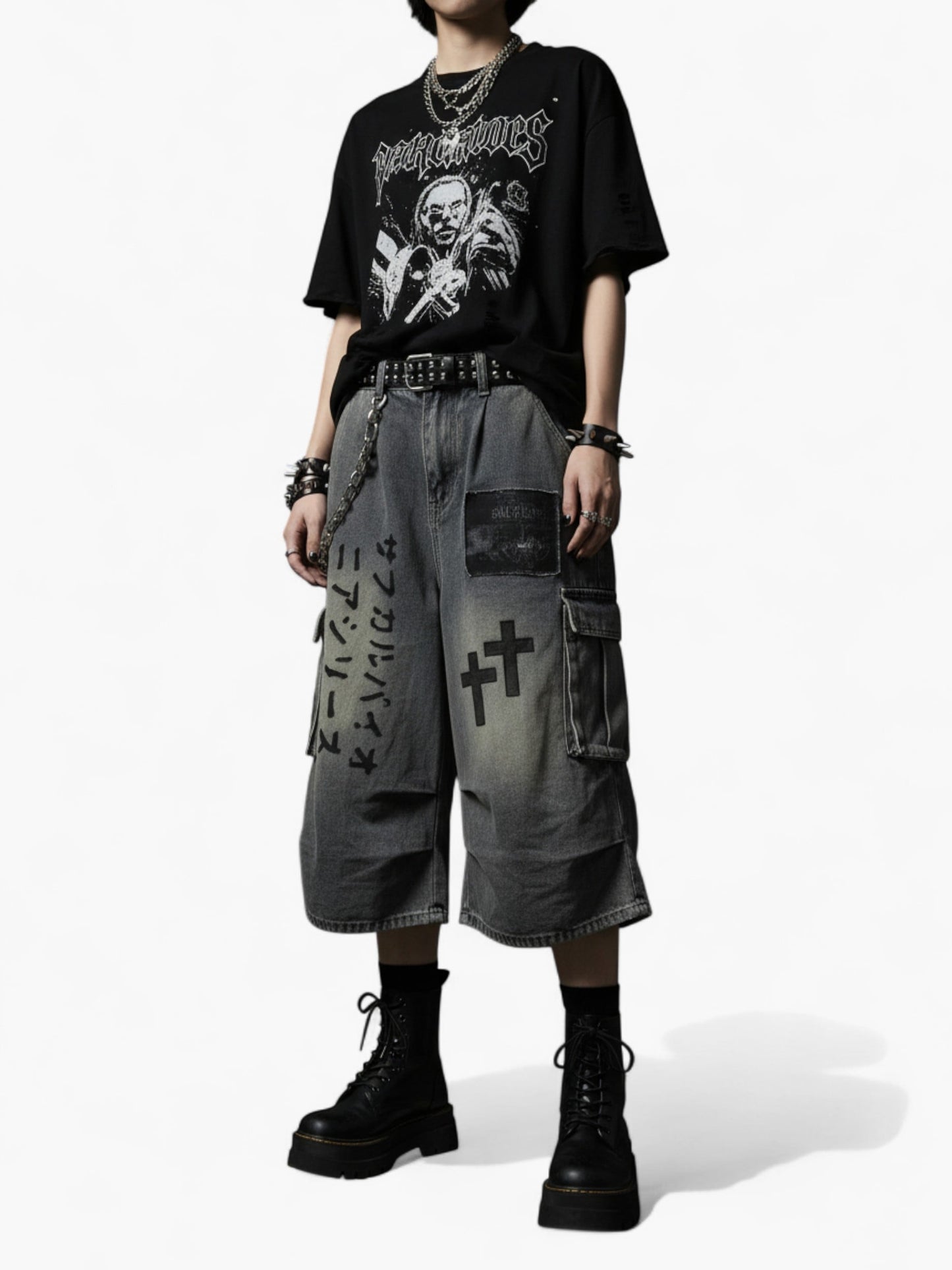 Patchwork Wide-Leg Denim Shorts