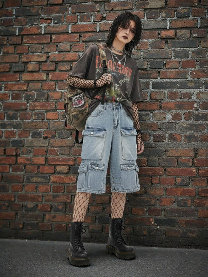 Retro Washed Loose Denim Shorts