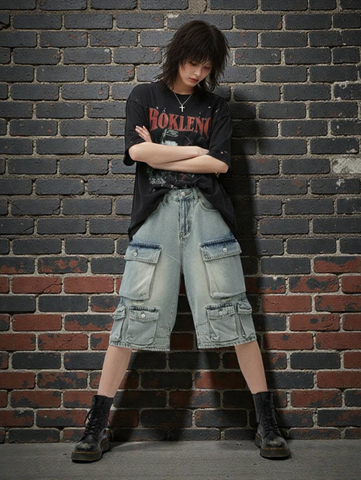 Retro Washed Loose Denim Shorts