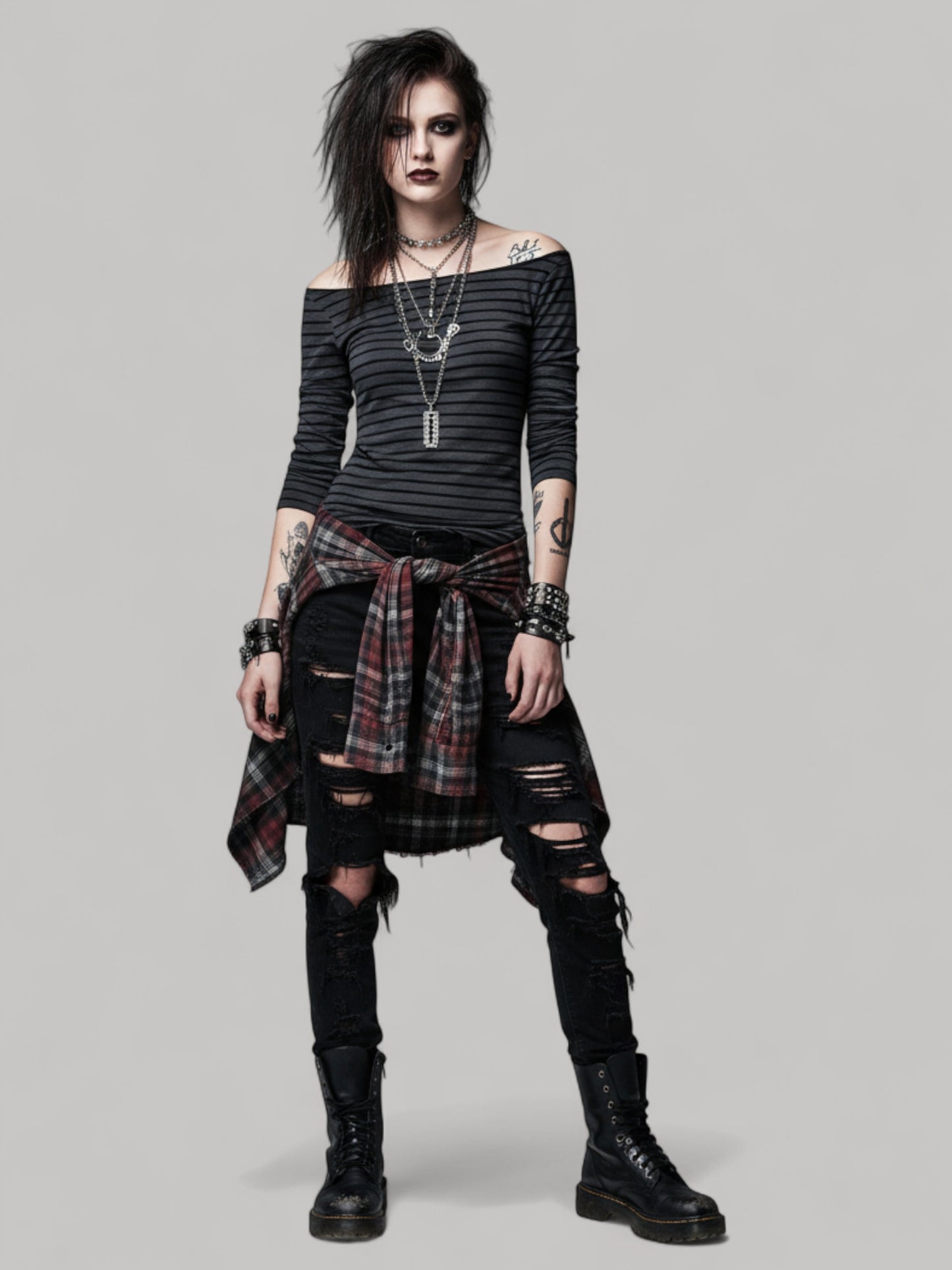 Y2K Off-Shoulder Striped Long Sleeve Top