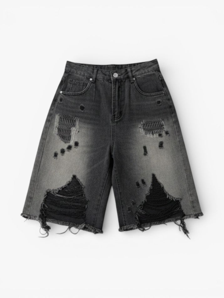 Harajuku Gradient Ripped Denim Shorts