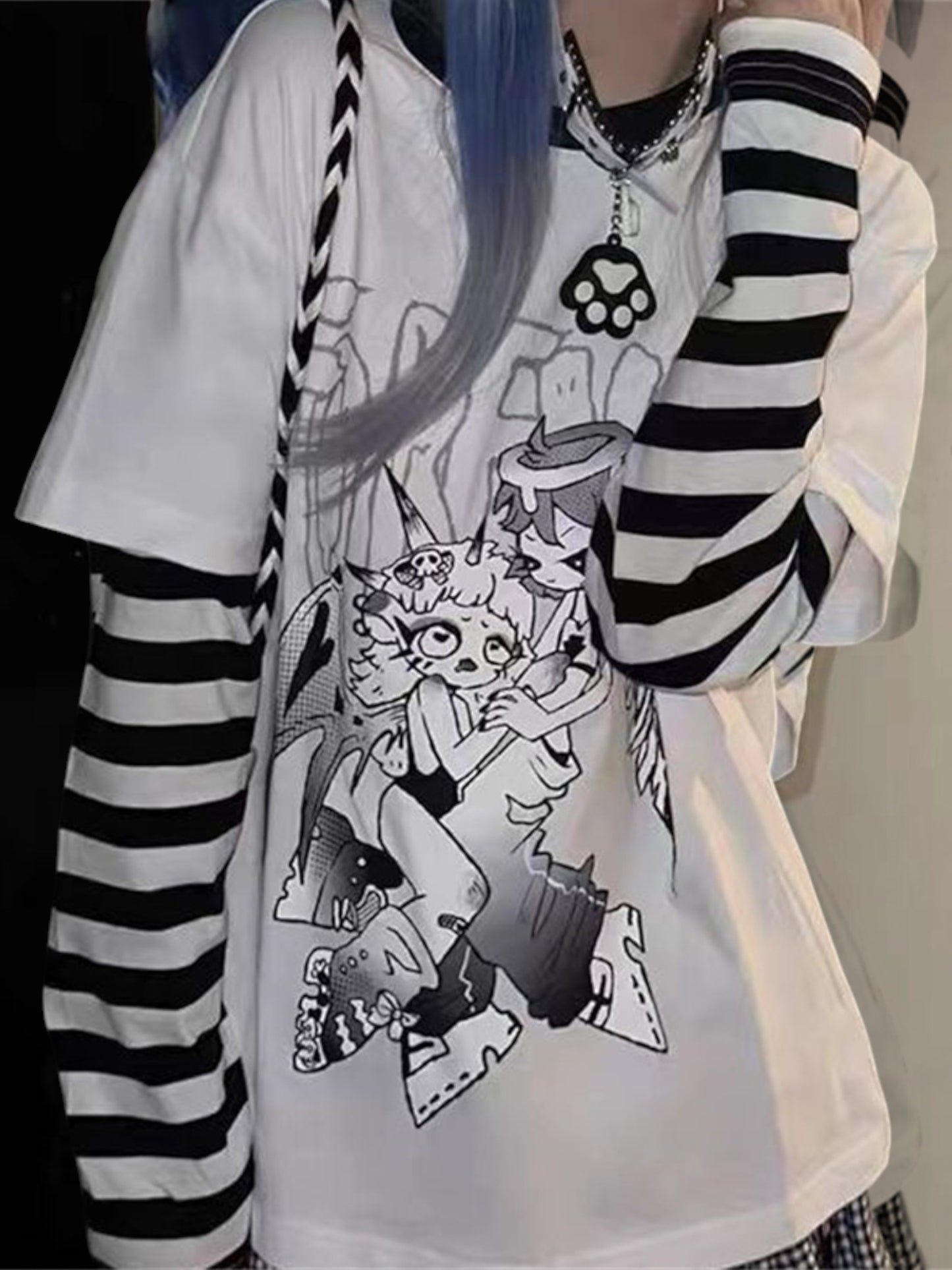 Oversized Grunge Stripe Layered Graphic Tee
