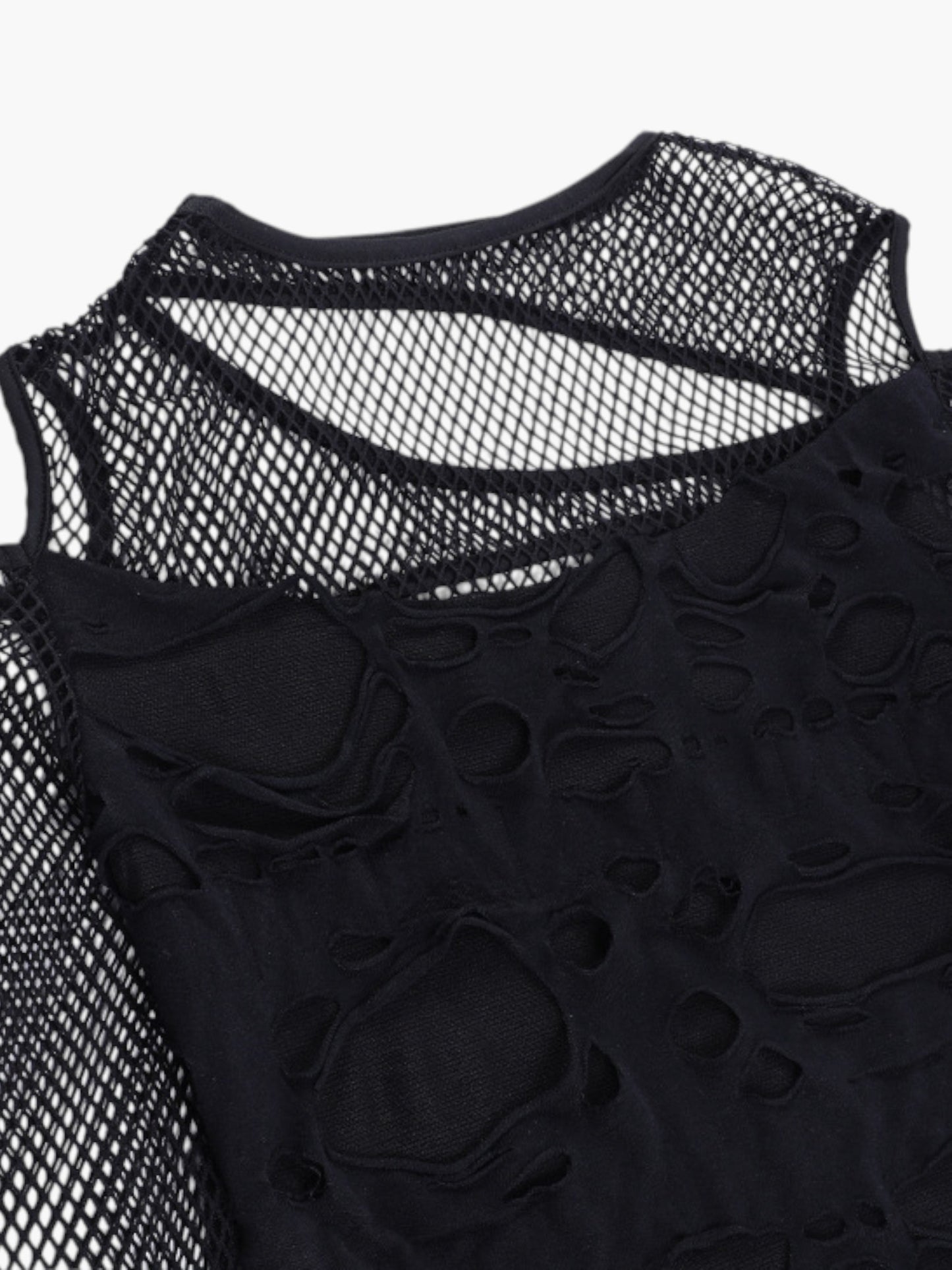 Gothic Hollow-Out Fishnet Patchwork Grunge Top