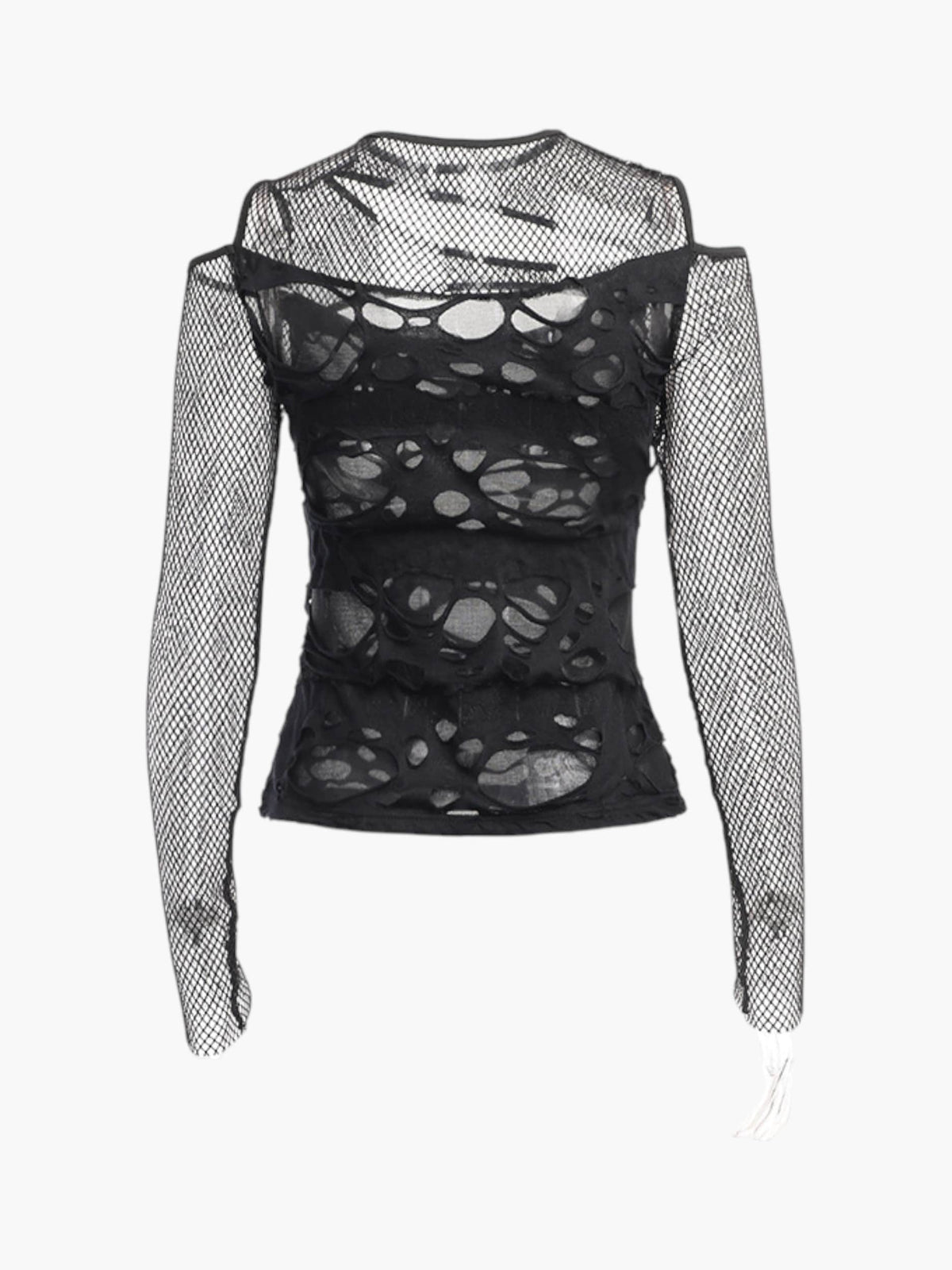 Gothic Hollow-Out Fishnet Patchwork Grunge Top