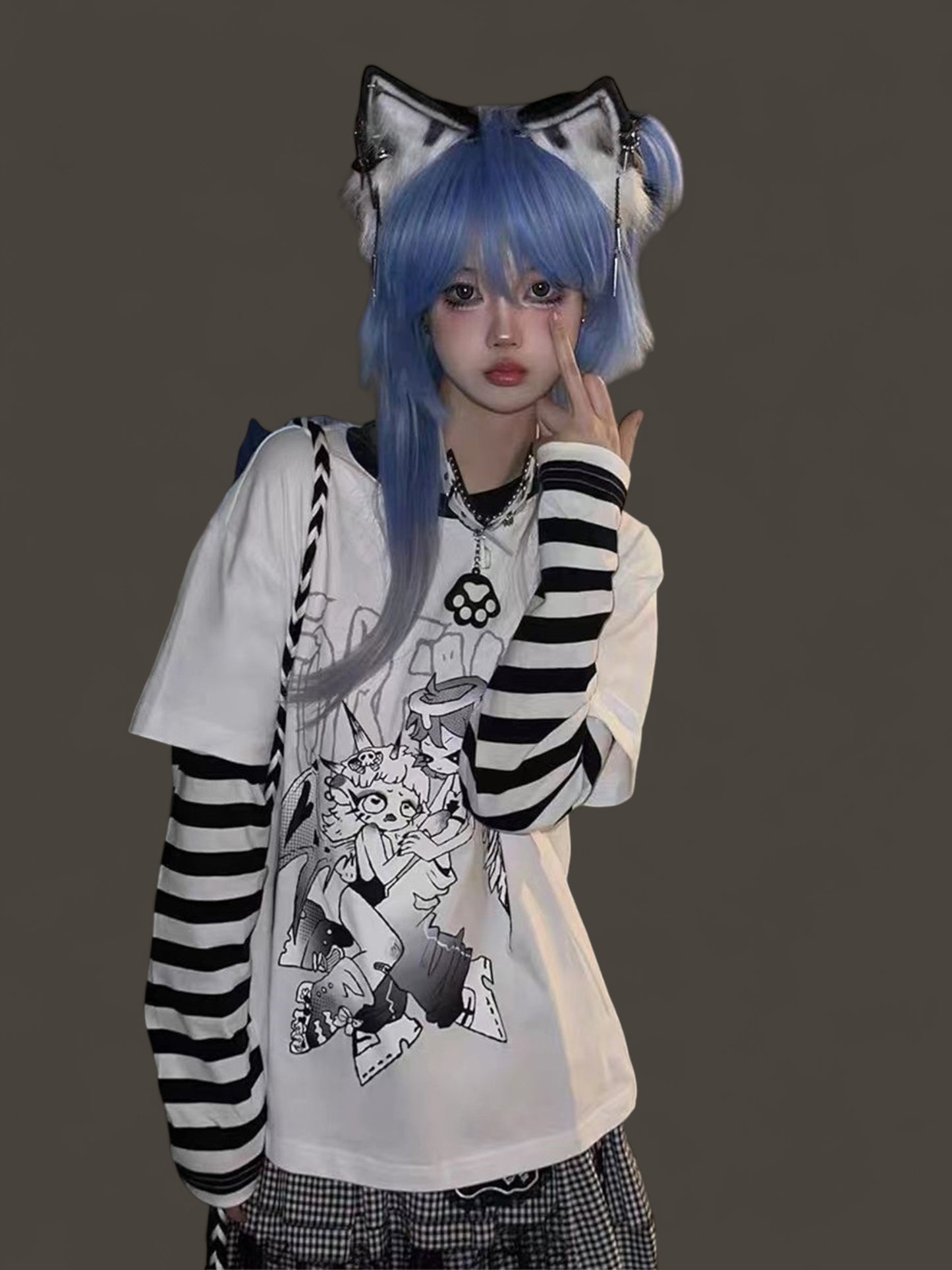 Oversized Grunge Stripe Layered Graphic Tee