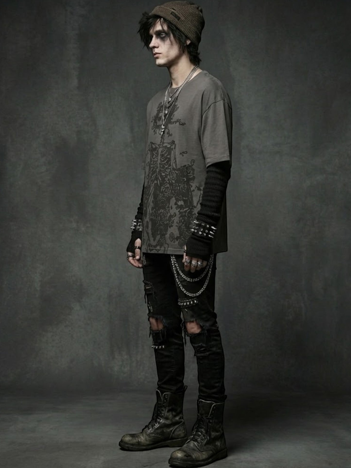 Gothic Skeleton Rose Oversized Tee