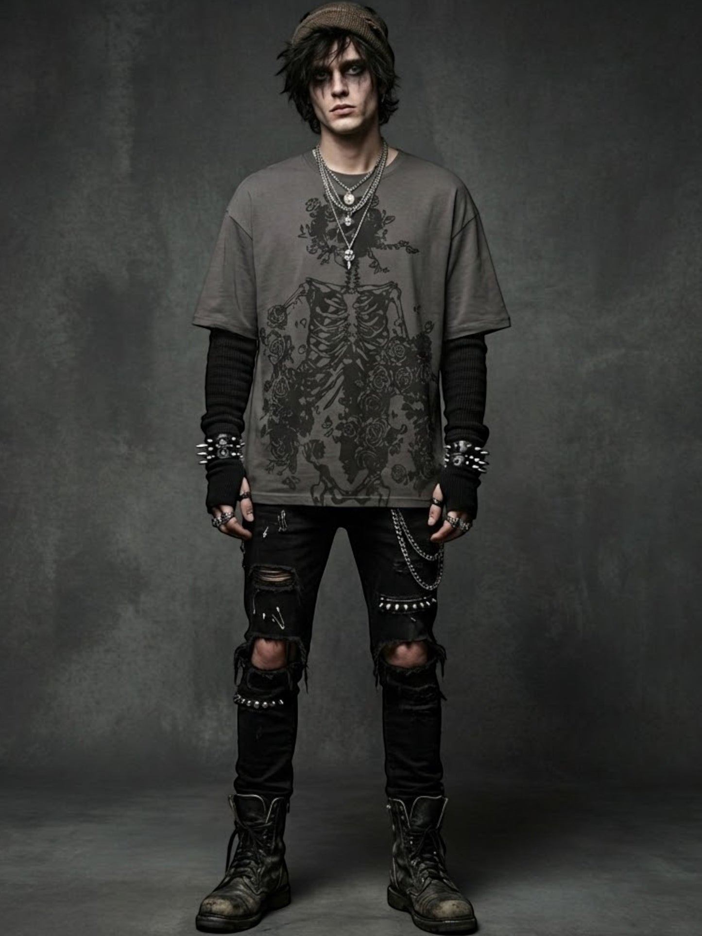 Gothic Skeleton Rose Oversized Tee
