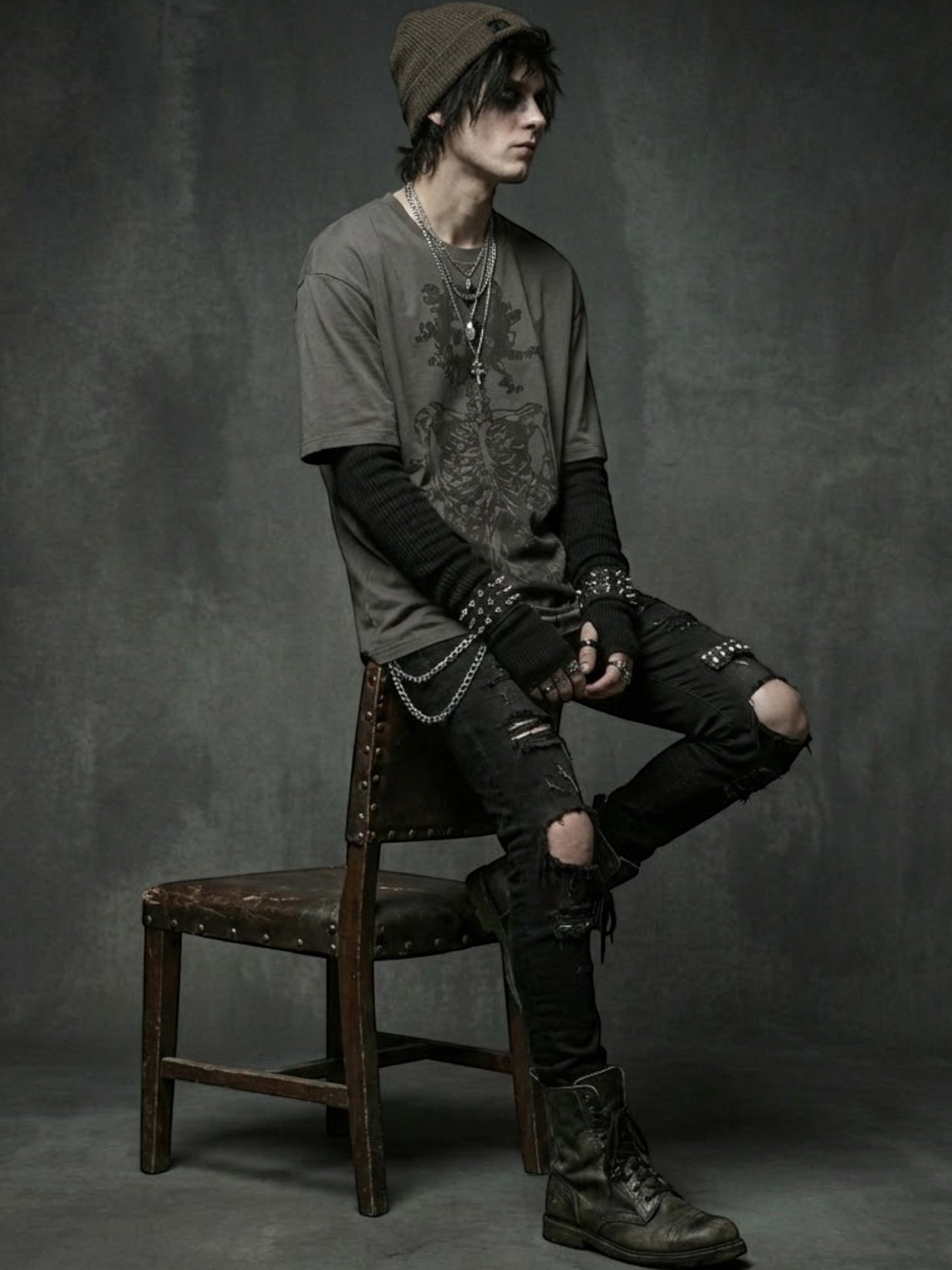 Gothic Skeleton Rose Oversized Tee