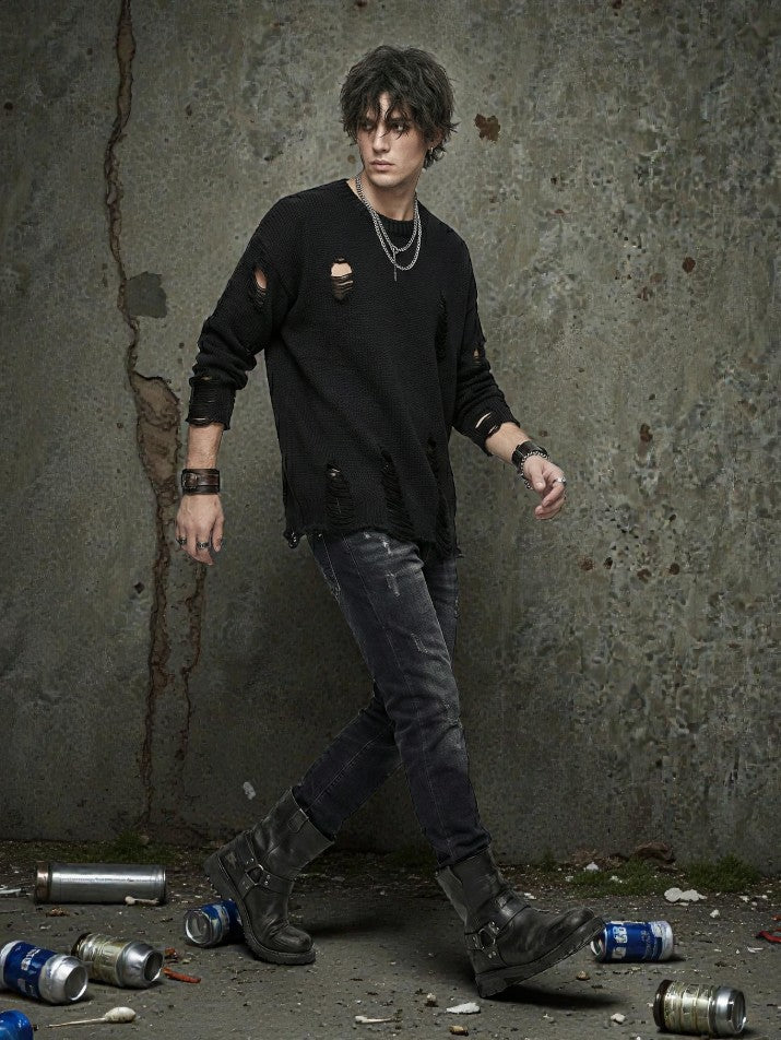 Oversized Ripped Knit Sweater