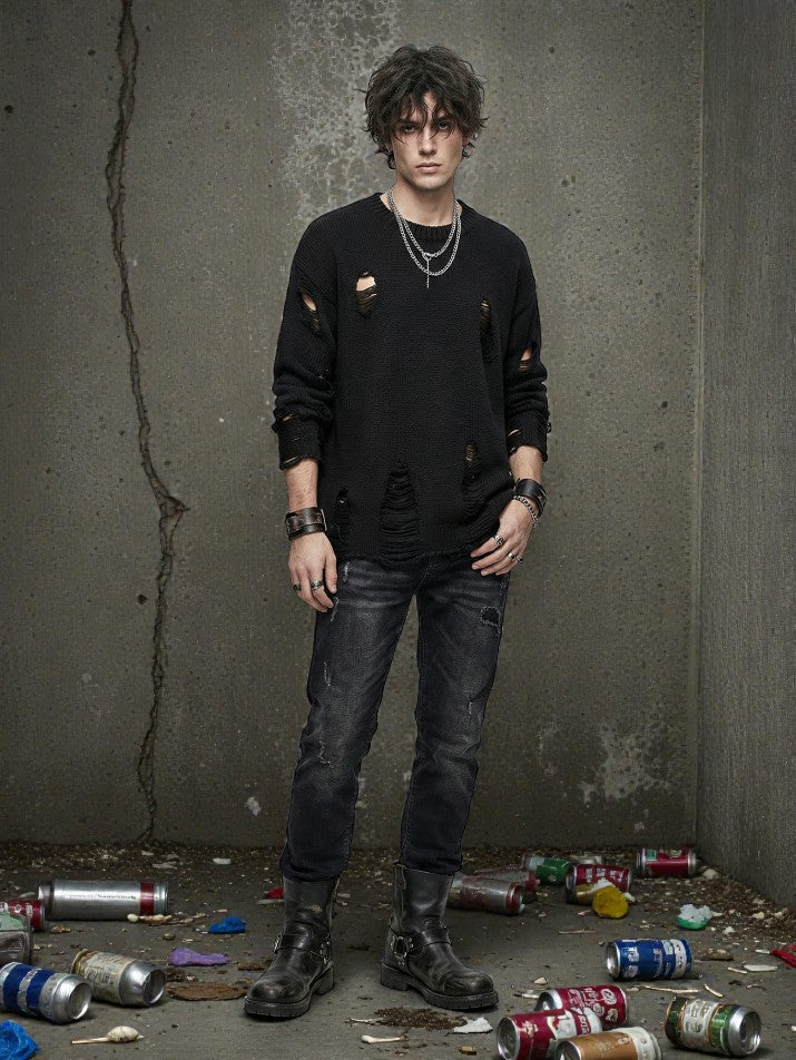 Oversized Ripped Knit Sweater