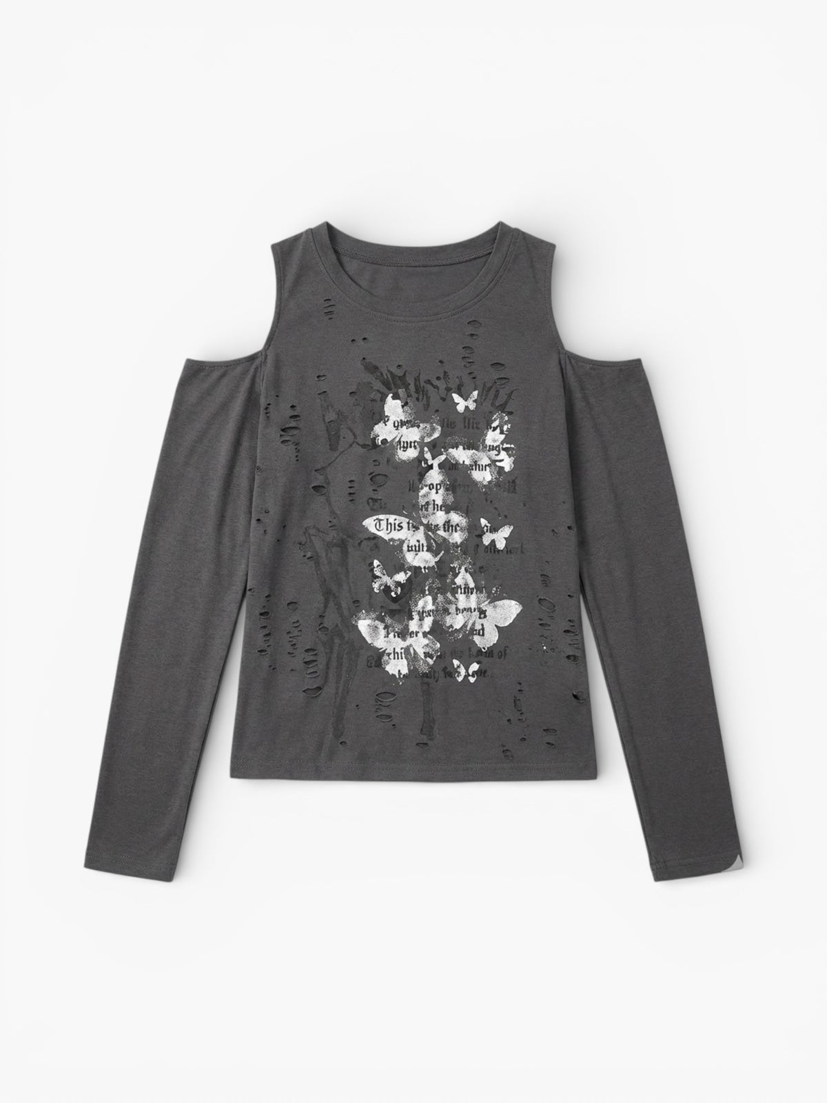 Grunge Hollow-Out Off-Shoulder Long Sleeve Top