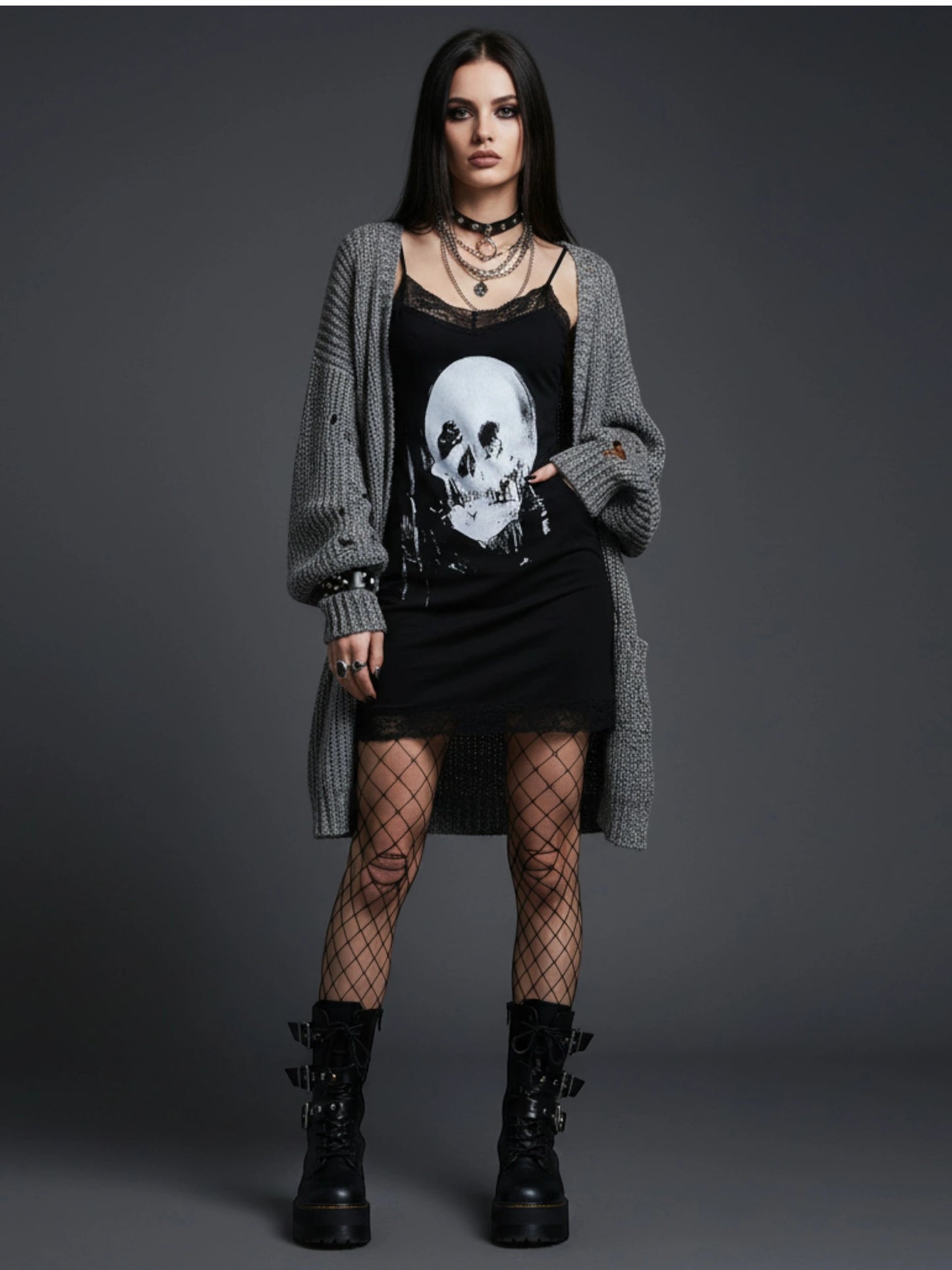 Gothic Skull Print Bodycon Mini Dress