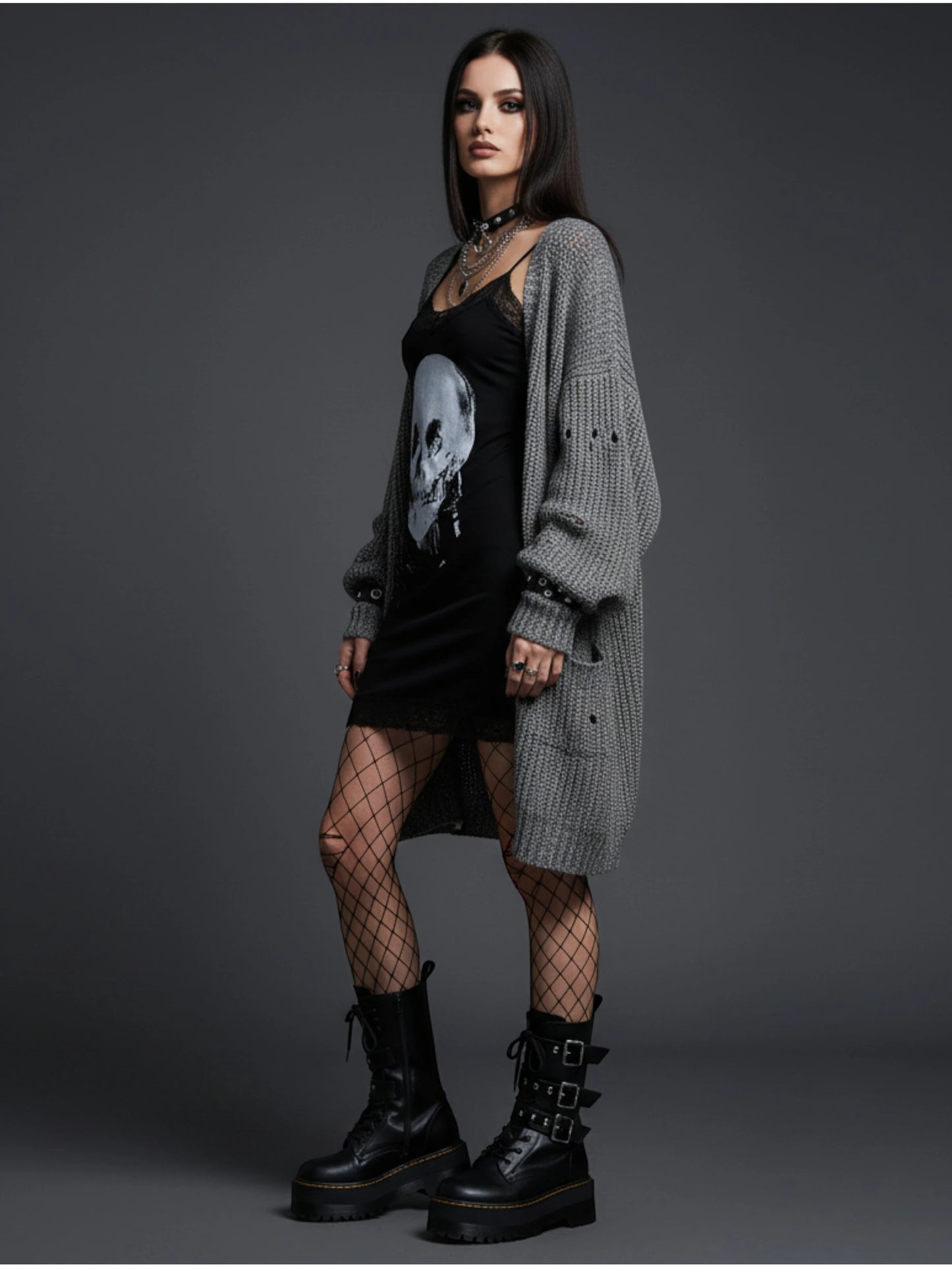 Gothic Skull Print Bodycon Mini Dress