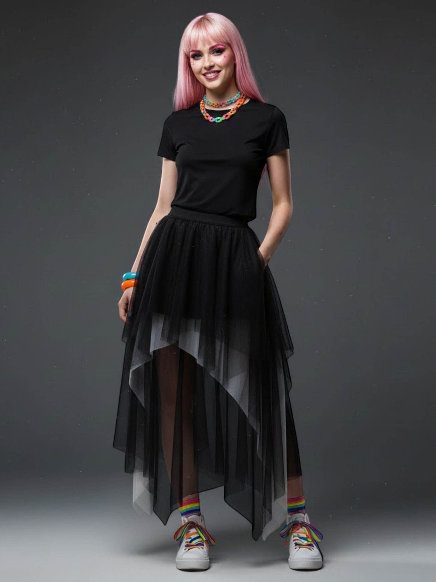 Gothic Irregular Mesh High-Waist Layered Skirt