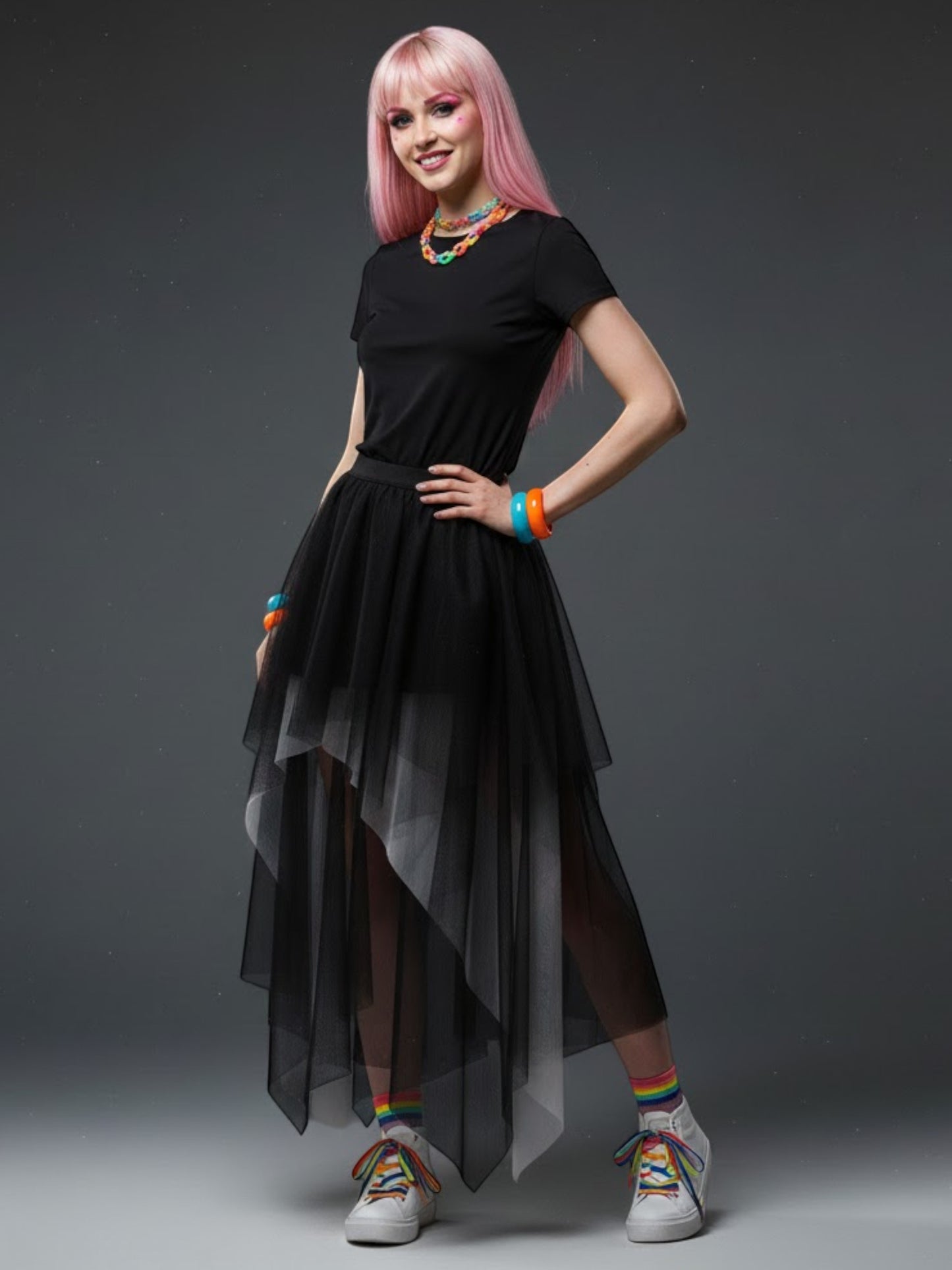 Gothic Irregular Mesh High-Waist Layered Skirt