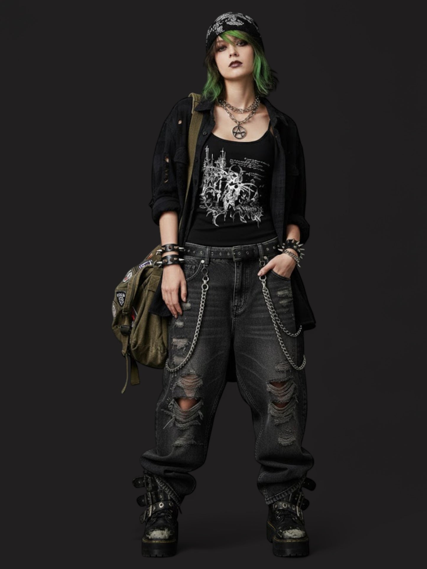 Y2K Grunge Graphic Spaghetti Strap Crop Top