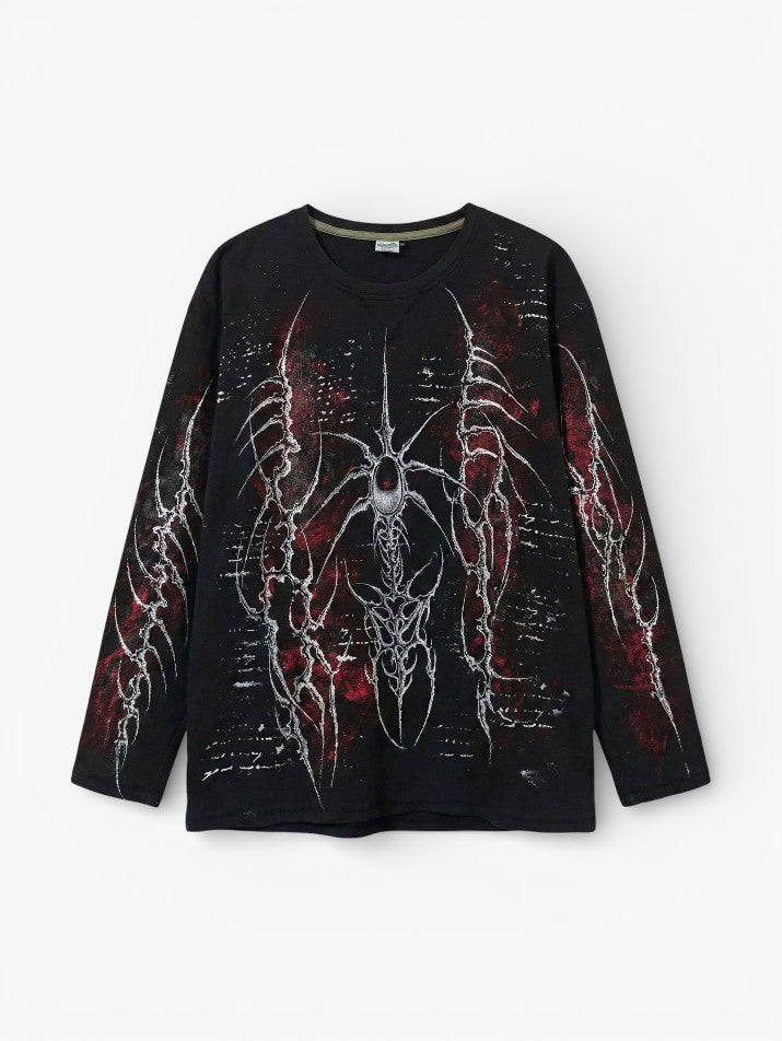 Gothic Punk Oversized Long Sleeve Graphic Tee