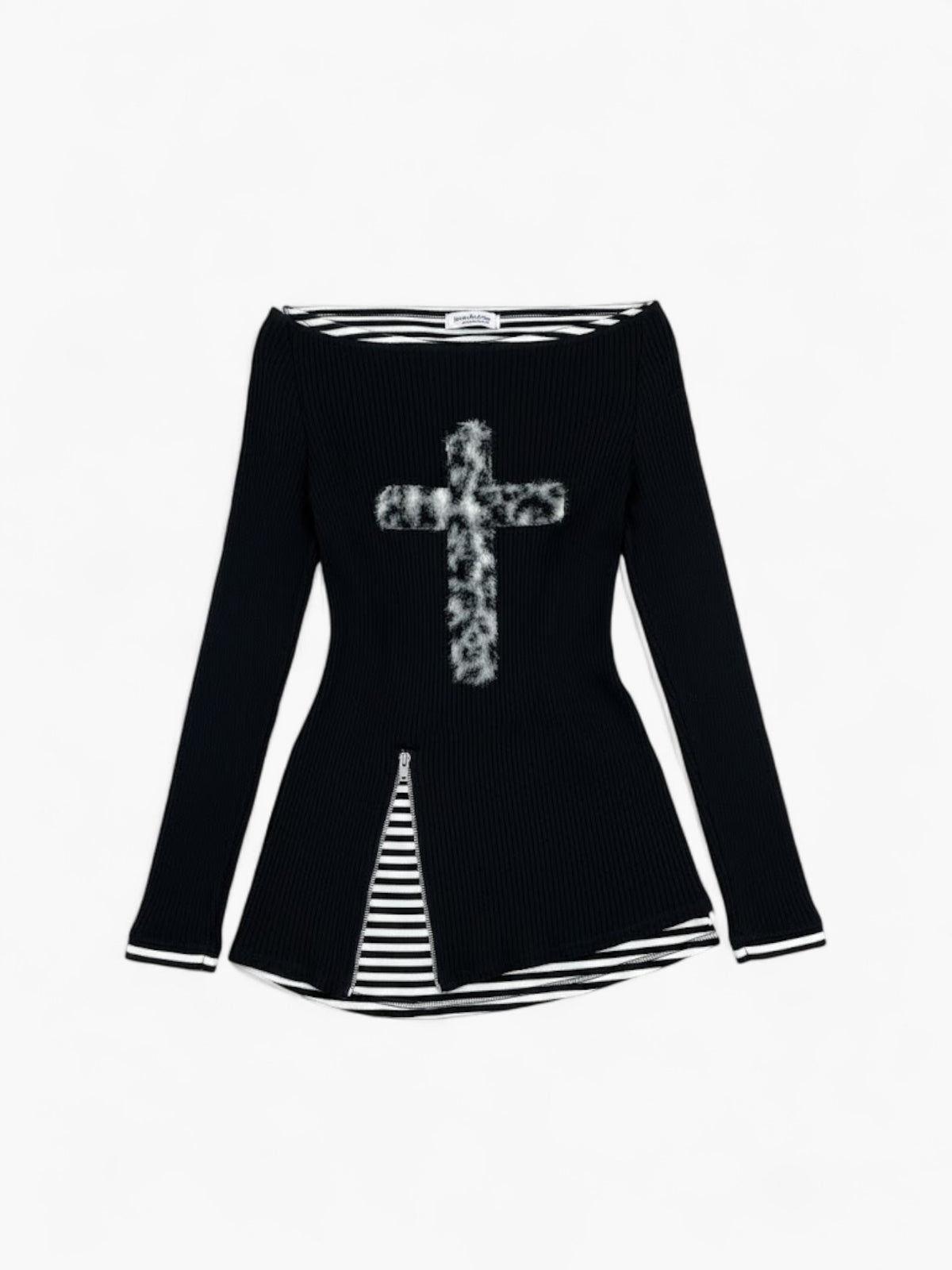 Grunge Patchwork Fake Two-Piece Cross Long Sleeve Top
