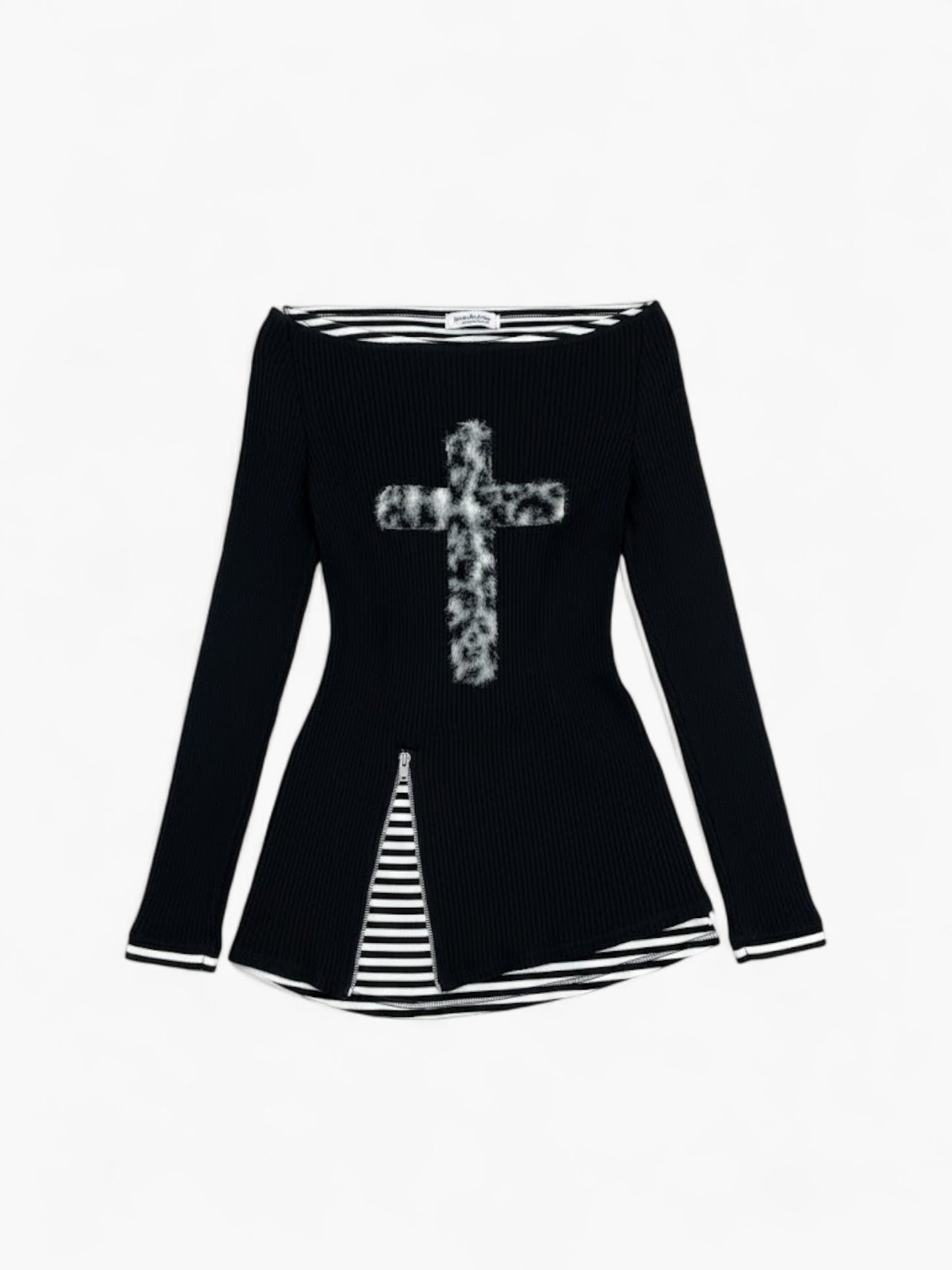 Grunge Patchwork Fake Two-Piece Cross Long Sleeve Top