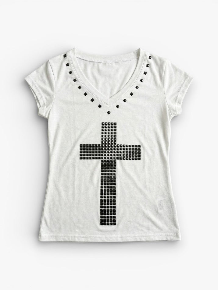 Cross Sheer V-Neck Tee