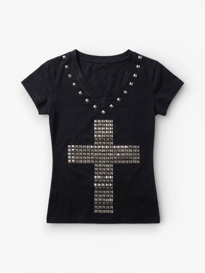 Cross Sheer V-Neck Tee