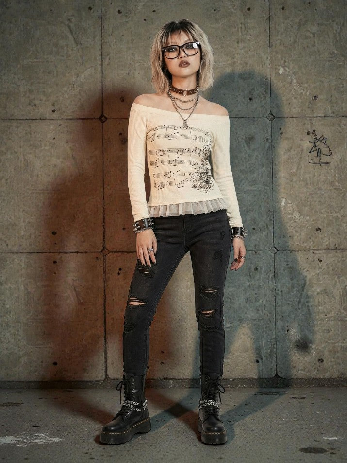 Slash Neck Long Sleeve Tee