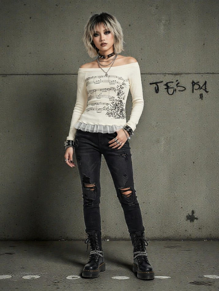 Slash Neck Long Sleeve Tee