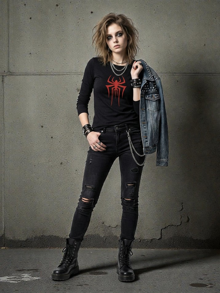 Spider Print Crop Tee