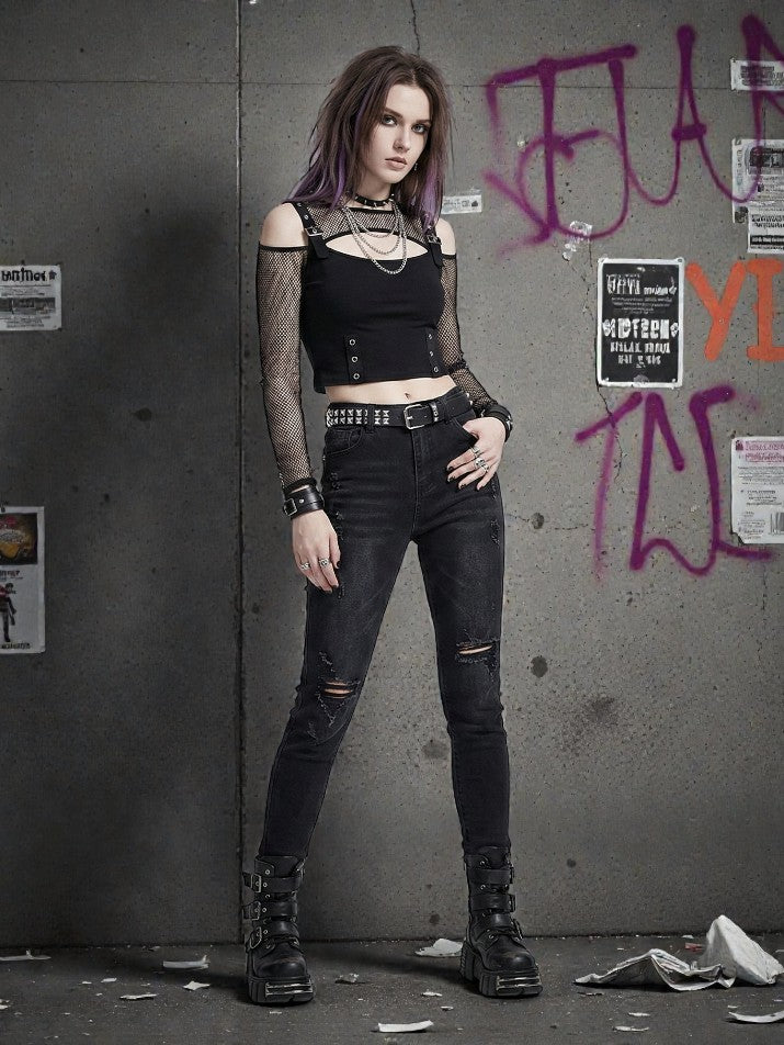 Fishnet Patchwork Crop Tee