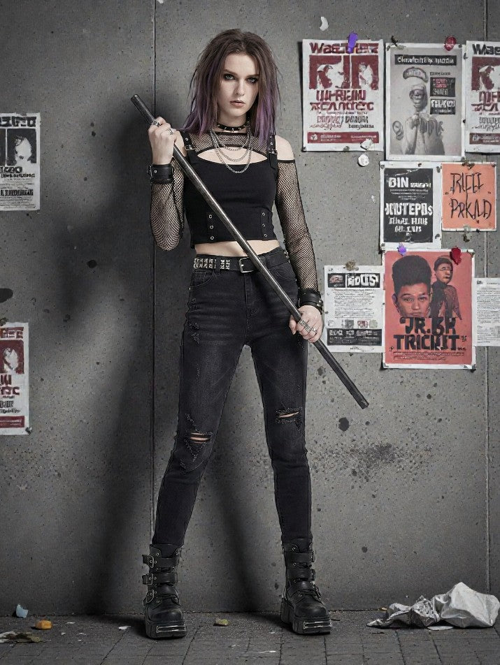 Fishnet Patchwork Crop Tee