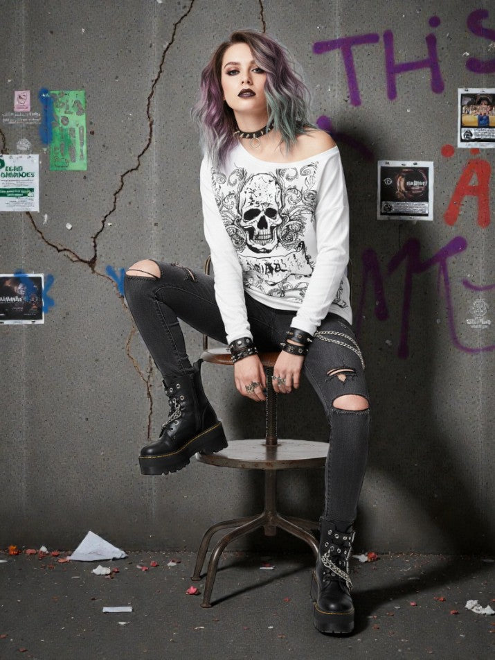 Off-Shoulder Skull Tee