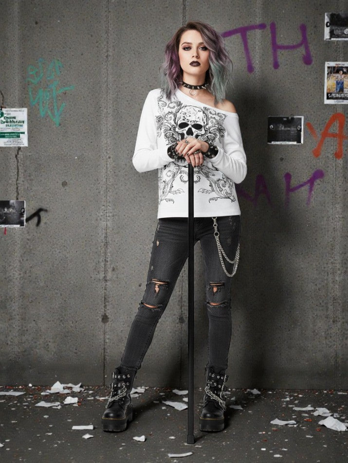 Off-Shoulder Skull Tee