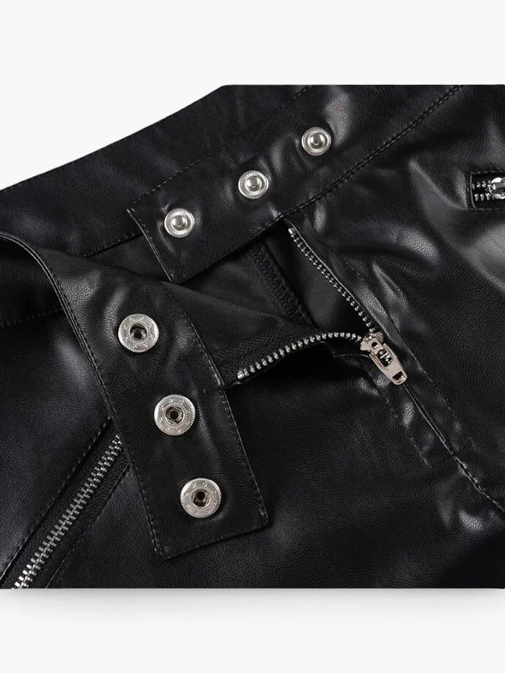 PU Zipper Patchwork Shorts