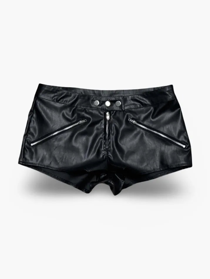 PU Zipper Patchwork Shorts