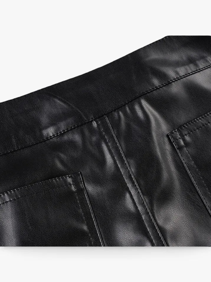 PU Zipper Patchwork Shorts