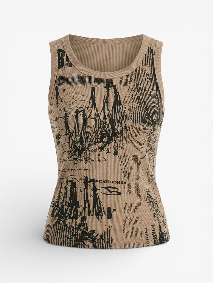 Letter Print Patchwork Tank Top
