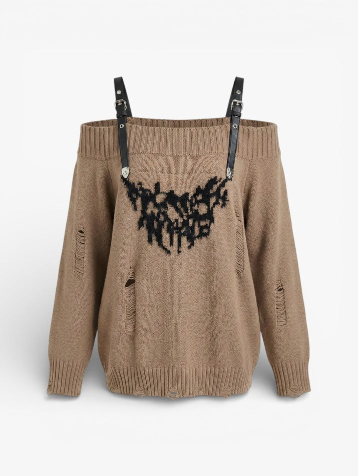 Off-Shoulder Button Knit Sweater