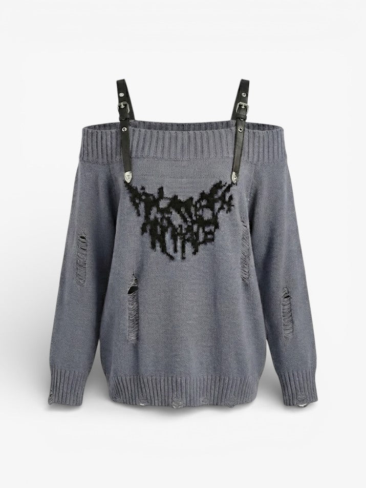 Off-Shoulder Button Knit Sweater