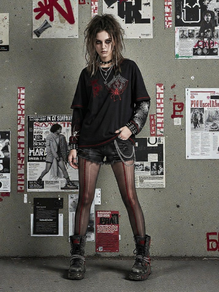 Gothic Spider Hooded  Tee