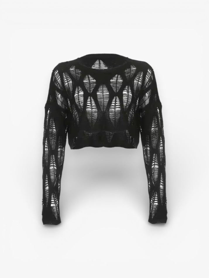 Hollow-Out Crop Knit Top