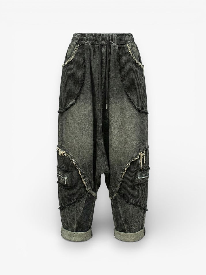 Drop-Crotch Harem Denim Pants