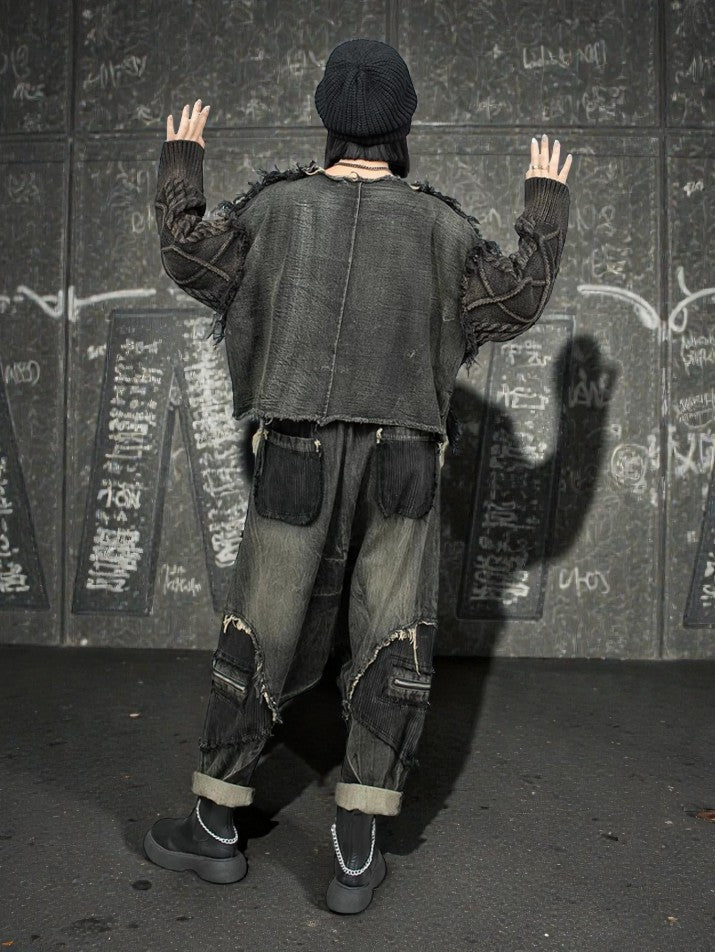 Drop-Crotch Harem Denim Pants