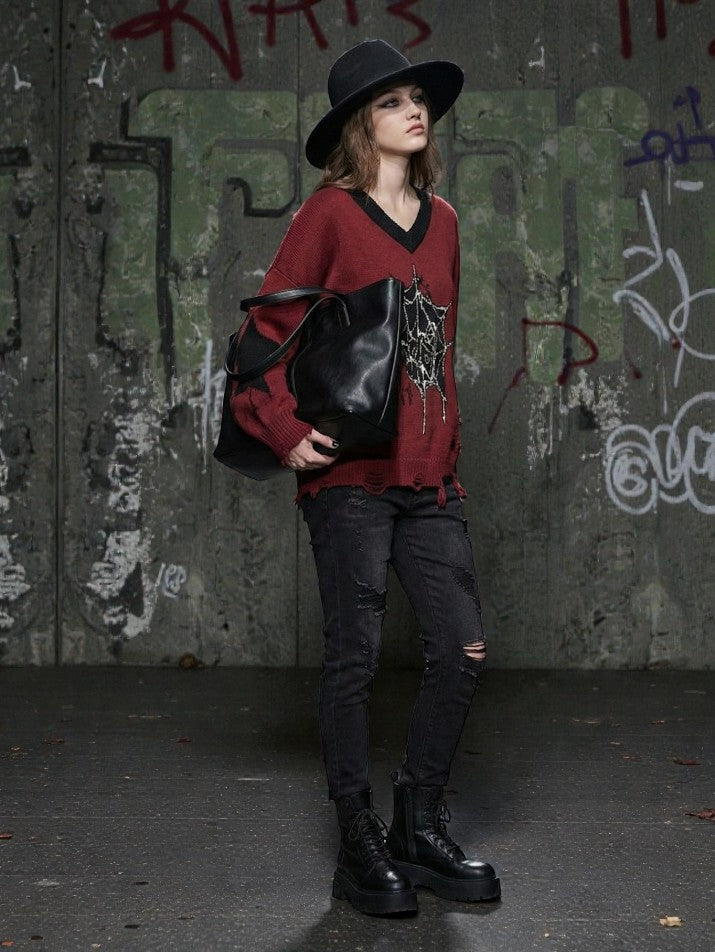 Frayed Oversize Knit Sweater