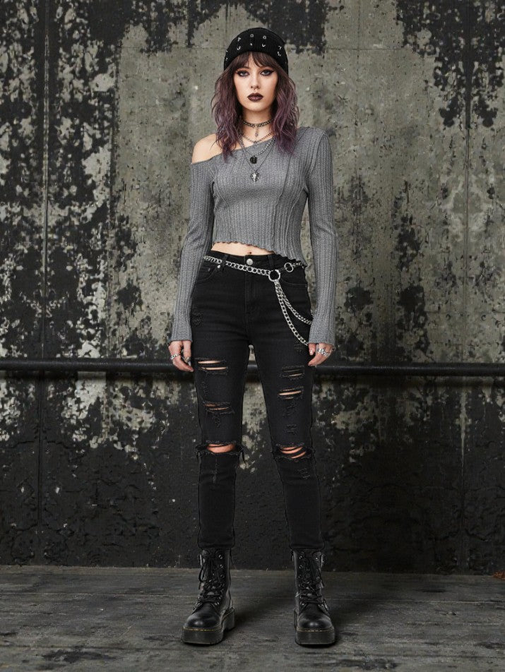 Minimal Strapless Skew-Neck Cropped Top